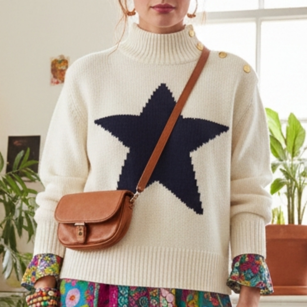 NWOT Kate Spade New York L Celestial Star Eclectic Cozy Cottagecore Knit Sweater - Picture 4 of 16